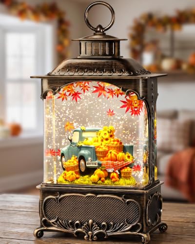 Fall Snow Globe Lantern Pumpkin Truck Fall Decorations for Home - color: Fall