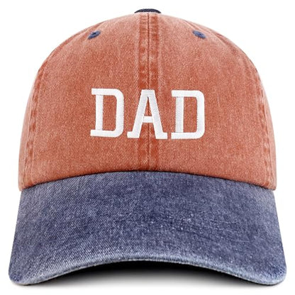 Trendy Apparel Shop Dad Embroidered Pigment Dyed Low Profile Cotton Cap - color: Orange Navy