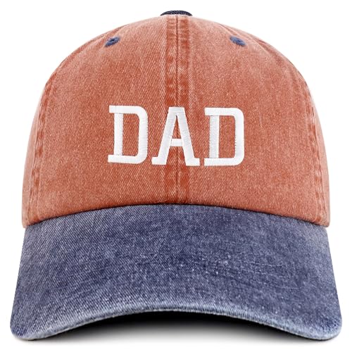 Trendy Apparel Shop Dad Embroidered Pigment Dyed Low Profile Cotton Cap - color: Orange Navy