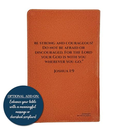 Personalized NIV Personal Size Bible – Large Print Brown Leathersoft Faux Leather | Custom Name Engraved | Red Letter Comfort Print Edition with Ribbon Markers & Portable Design (Brown Rose Blessed is She)