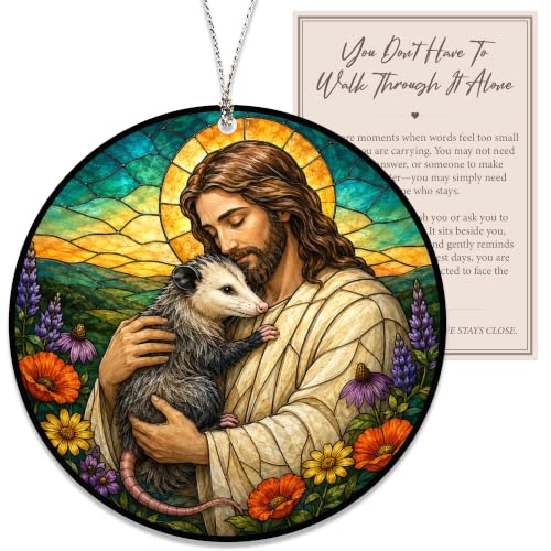 Jesus Christmas Ornament, Jesus Hugging Opossum Ornament, Christian Christmas Ornaments, Religious Holiday Decor, Opossum Lover Gift, Xmas Present for Animal Lovers - color: Jesus