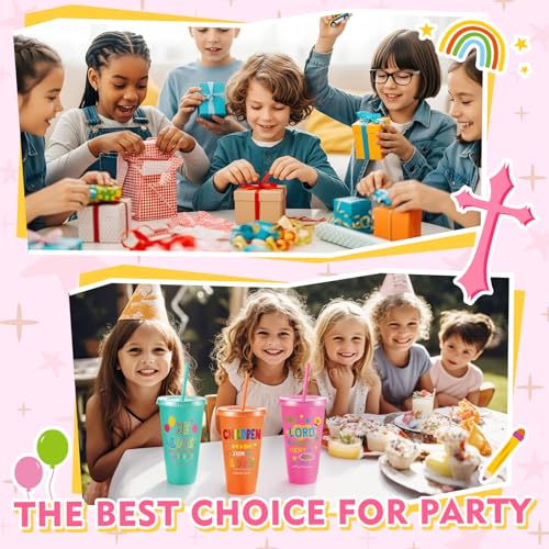 Uiifan 50 Christian Kids Cups with Lids Straws, Back to School, Pastel - color: Pastel