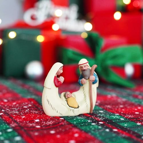 Holy Family Statue Catholic, Small Resin Nativity Figurine, 2.56 Inch