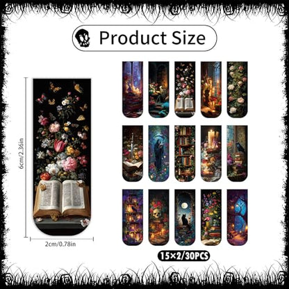30 Pcs Dark Academia Magnetic Bookmarks, Romantasy Gothic Book Mark Clips, Horror Magnet Book Markers for Reading Women, Bookish Gifts for Book Lovers Halloween School Office Supplies - style: Dark Academia 02