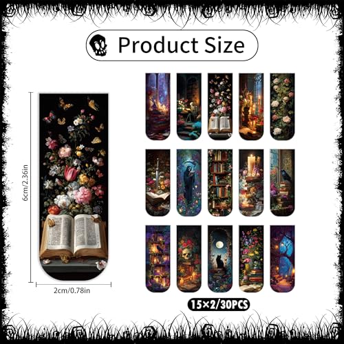 30 Pcs Dark Academia Magnetic Bookmarks, Romantasy Gothic Book Mark Clips, Horror Magnet Book Markers for Reading Women, Bookish Gifts for Book Lovers Halloween School Office Supplies - style: Dark Academia 02