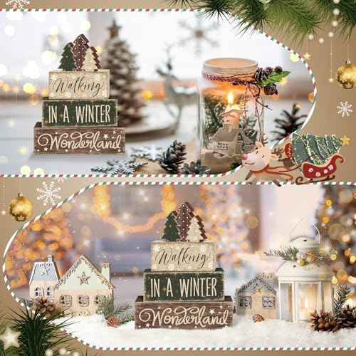 Britimes Tiered Tray Decor Set, 4 Pack, Wooden Sign, Christmas Farmhouse - style: Winter Tree
