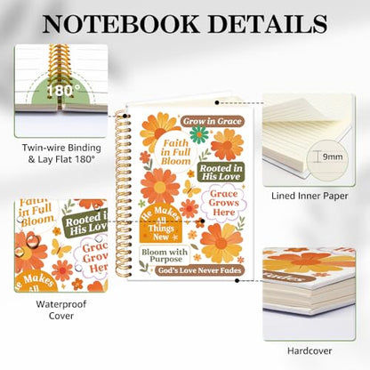 ERHACHAIJIA Grow in Grace Faith in Full Bloom Spiral Notebooks for Women - color: White-orange