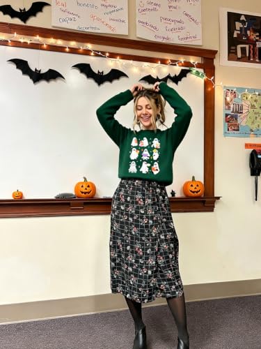 Teacher Halloween Sweatshirt Women Cute Ghost Reading Books Tops - color: C-green, size: Small