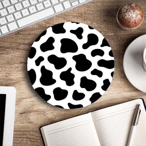 Mouse Pad, Cow Print Customized Premium-Textured Round Mouse Pad, Washable Mousepads with Non-Slip Rubber Base Computer Mouse Pads for Wireless Mouse 7.9×7.9×0.12 inches - color: Cow Print