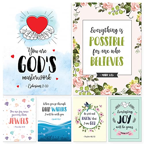 S&O Scripture Cards - Set of 24 Boxed Bible Verse Blank sheets with Envelopes - Christian Message Inspirational Prayer Prints, 6 Designs - Faith-Based Stationery with Spiritual Verses - size: Set of 24