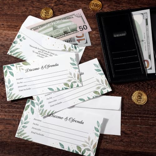 Woanger 500 Count Spanish Offering Envelopes Tithe Donation Tithes and Offering for Church Supplies (Watercolor Leaf) - style: Watercolor Leaf