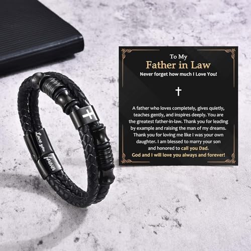 EFVISD Lover You Forever Leather Cross Bracelet for Men Boys Gifts - color: Father in Law