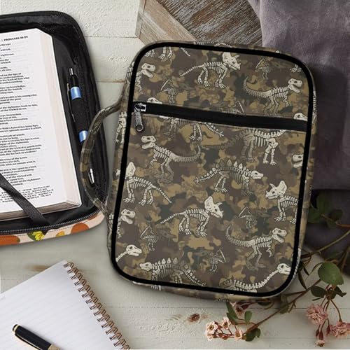 Coldinair Camouflage Dinosaur Bible Covers for Women Bible Case with Bookmark Large Carrying Book Case Church Bag Protective with Pocket and Zipper - color: Camouflage Dinosaur