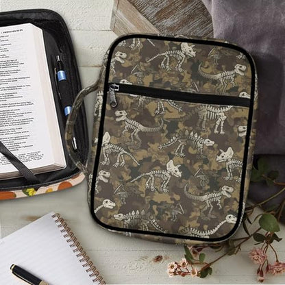 Coldinair Camouflage Dinosaur Bible Covers for Women Bible Case with Bookmark Large Carrying Book Case Church Bag Protective with Pocket and Zipper - color: Camouflage Dinosaur