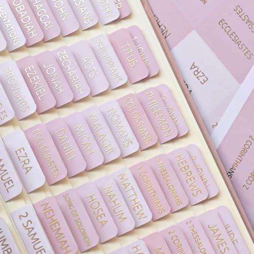 Laminated Bible Tabs for Women and Men, Gold Foil Embossed Lettering - style: Pink