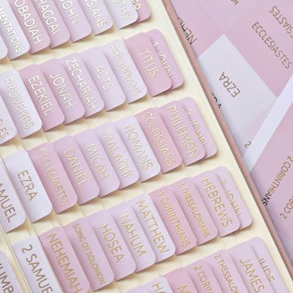 Laminated Bible Tabs for Women and Men, Gold Foil Embossed Lettering - style: Pink