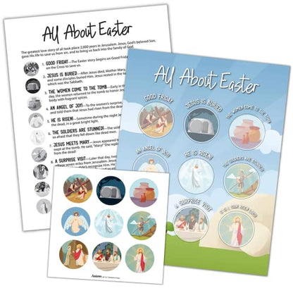 All About Easter Learning Card, Sunday School Activities with Stickers, 8.5” X 11” (Pack of 2)
