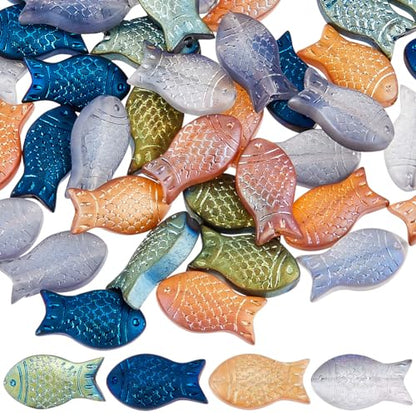 SUNNYCLUE 1 Box 80Pcs Fish Beads Bulk Small Fish Animal Beads Summer Sea Animals Charms Blue Orange Double Sided Electroplated Frosted Loose Spacers for Jewelry Making Beading Supplies - color: 1 Box 80pcs Center Drilled Fish Bead 4 Colors