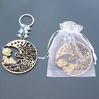 12 Pcs Baptism Wood Angel Keychain Favors with Organza Gift Bags