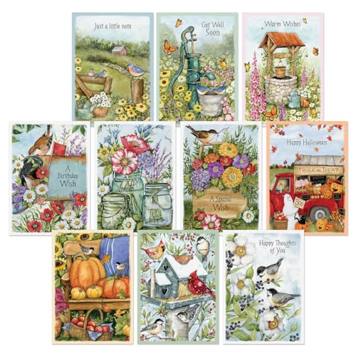 Current Susan Winget Garden Assorted Cards with Envelopes All Occasion - 20 Pack, Large 5" x 7" Cards with Sentiments, Variety of Get Well, Sympathy, Birthday, Anniversary & Thinking of You - color: Garden