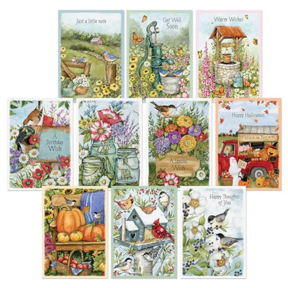 Current Susan Winget Garden Assorted Cards with Envelopes All Occasion - 20 Pack, Large 5" x 7" Cards with Sentiments, Variety of Get Well, Sympathy, Birthday, Anniversary & Thinking of You - color: Garden