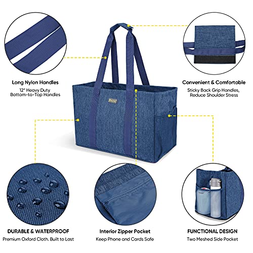 BALEINE Soft 9 Gallon Extra Large Utility Tote, Foldable Reusable Storage Bag (Denim Blue) - color: Denim Blue, size: 1-Pack