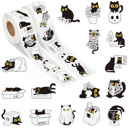 Cute Black Cat Sticker Rolls for Kids Teens - 1000Pcs in 2 Rolls - style: Black Cat