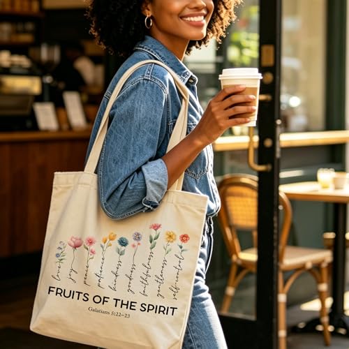 Christian Bible Tote Bag for Women Shopping Work Church with Inner Pocket - color: Beige 04