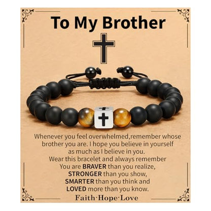 Cross Bracelet Beads Christian Bracelet for Boys Birthday Religion Gifts - style: Brother