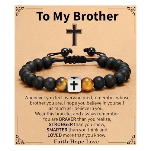 Cross Bracelet Beads Christian Bracelet for Boys Birthday Religion Gifts - style: Brother
