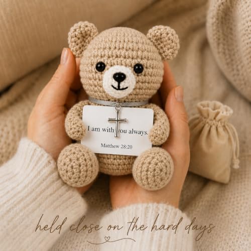 Crochet Prayer Bear with Bible Verse Card, Christian Gift for Women