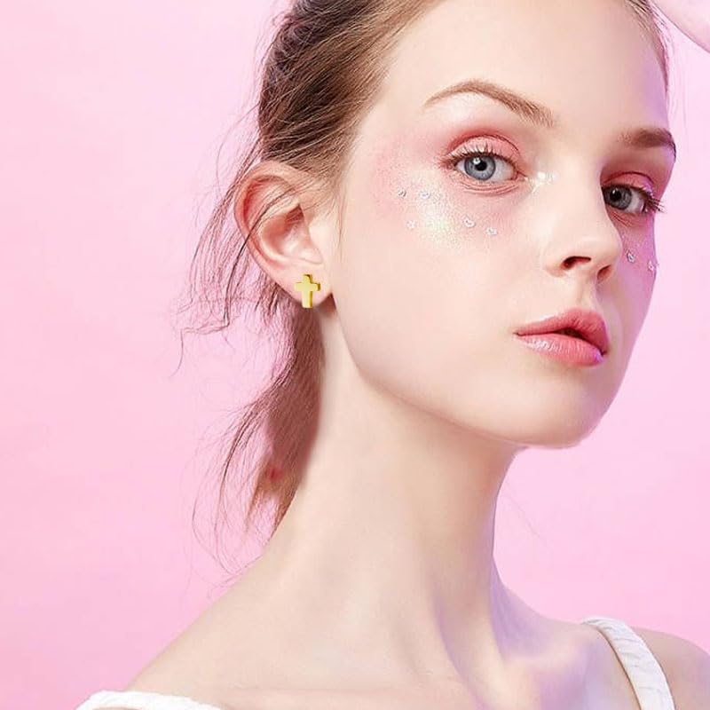 ONLYJUMP 925 Sterling Silver Cross Stud Earrings For Women Fashion Earrings Cross Earrings Small 14k Gold Plated Cross Earrings Studs Jewelry Gifts - color: Gold