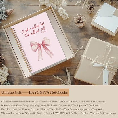 Pink Coquette Bow Christian Spiral Notebooks, God is Within Her She Will Not Fall Bible Journal, Religious Prayer Journal for Woman, Coquette Girly Office Supplies, 5.5x8.3 Inches - color: Coquette Bow Bible
