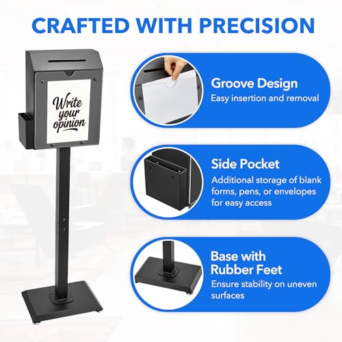 Floor Standing Offering Box, Suggestion Box with Stand, Heavy Duty Metal Locking Ballot Box Collection for Voting Contest Charity Donation Church Election