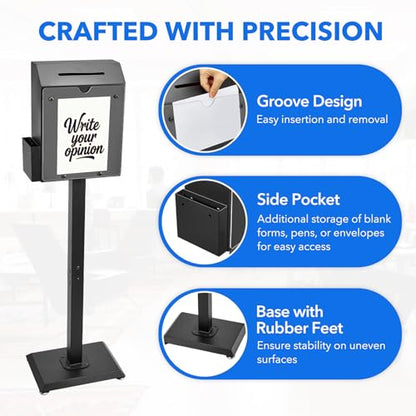 Floor Standing Offering Box, Suggestion Box with Stand, Heavy Duty Metal Locking Ballot Box Collection for Voting Contest Charity Donation Church Election