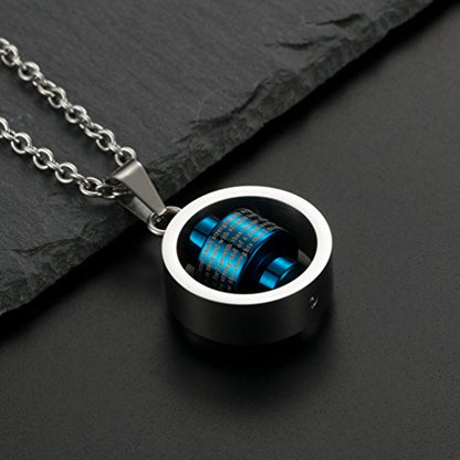 Stainless Steel Bible Verse Christian Lord's Prayer Cross Spinner Charm Pendant Necklace for Men - color: Blue