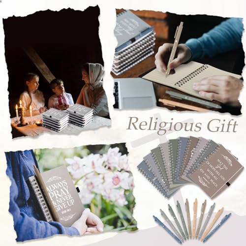 Kosiz 60 Pcs/30 Set Christian Gift Bulk Spiral Notebook and Pen, Morandi - color: Dark Color