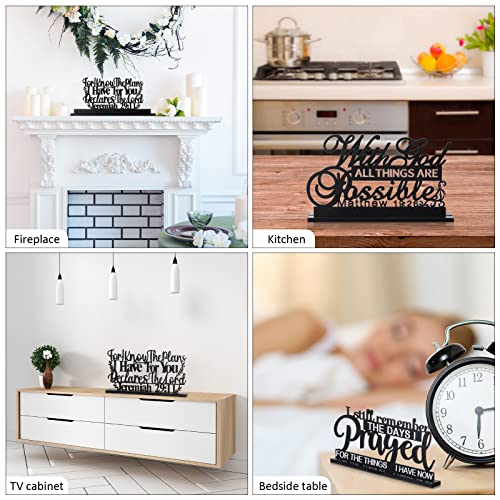 Blulu 4 Pack Inspirational Table Decorations Wooden Christian Faith Bible Verse Centerpieces Black Motivational Prayer Room Blessed Signs for Home Office Living Room Kitchen Farmhouse Art Decor