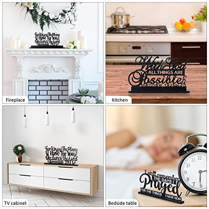 Blulu 4 Pack Inspirational Table Decorations Wooden Christian Faith Bible Verse Centerpieces Black Motivational Prayer Room Blessed Signs for Home Office Living Room Kitchen Farmhouse Art Decor