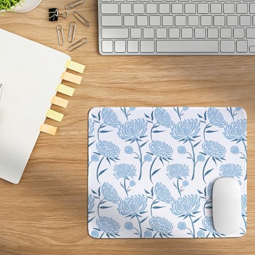 Retro Spring Light Blue White Chinoiserie Chrysanthemum Flower Plants Mouse Pad,Vintage Floral Desk Mat for Office Home Dorm Decor,Summer Floral Desk Pad for Computers Laptop,10.2x8.2Inch - color: Hydrangea