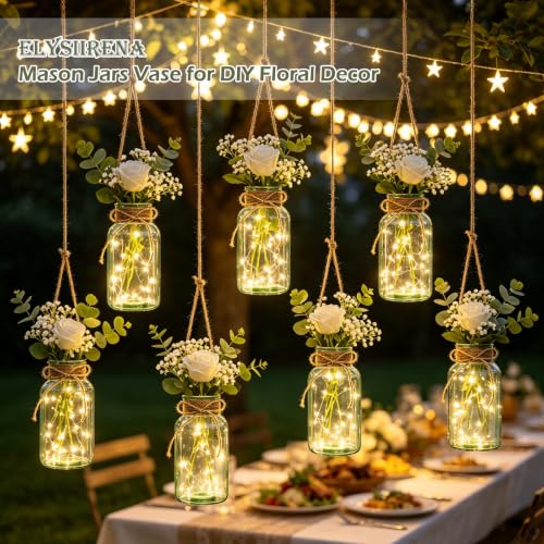 Glass Flower Vase,12 PCS Farmhouse Mason Jar for Centerpiece - color: Green