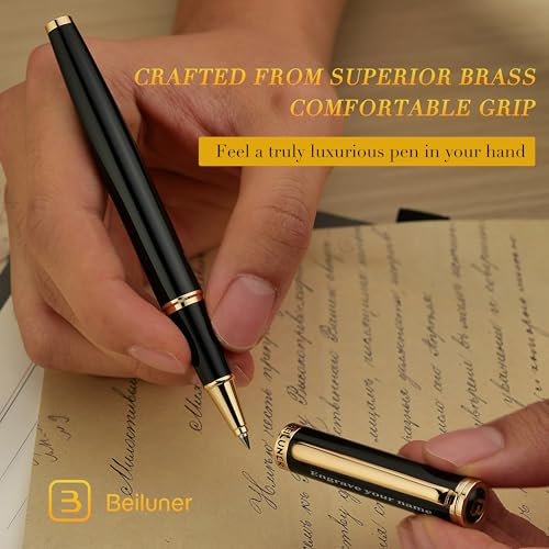 BEILUNER Black Personalized Pen,Stunning Luxury Lacquer With 24K Gold,Schneider Ink Refills,Multiple Fonts To Custom Rollerball,Gift Pen For Men & Women,Executive,Graduation,Christmas,Nice Pens - color: Black with Gold (Personalized)
