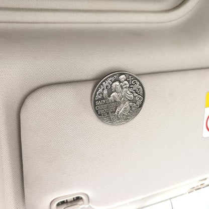 Guardian Angel Car Visor Clip, Religious Saint Christopher Car Visor Clip – “Saint Christopher Protect Us” Travel Medal, Christian Car Accessory & Safety Gift for Drivers, Truckers, and Loved One