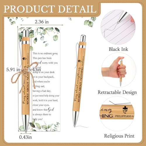 Tenceur 50 Sets Christian Gifts Bulk Church Members Bulk Bible Verse Bamboo Pens and Inspirational Bookmarks Religious Gifts Sets for Vbs Sunday School Party Women Men
