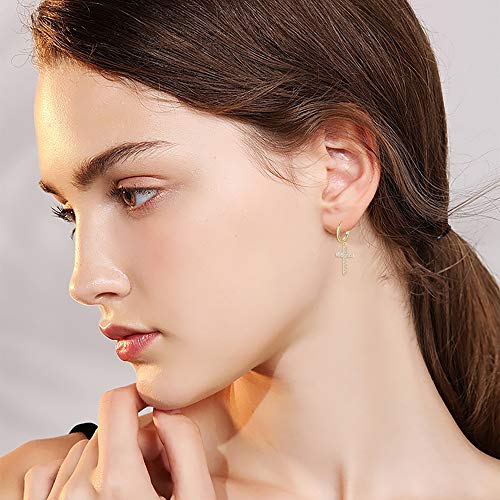 MILACOLATO 925 Sterling Silver Dangle Earrings for Women Hypoallergenic - color: gold-cz cross
