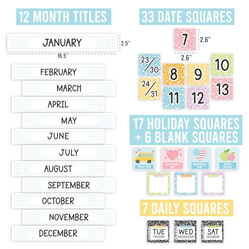 Classroom Calendar Set Bulletin Board Decorations, 98pc School Calendar Set - color: Pastel Composition