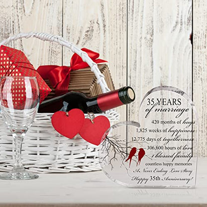 Qunclay 35th Marriage Gift for Parents Couple 35 Years Wedding Anniversary Souvenir Heart Marriage Keepsake Wedding Anniversarys Decorations for Women Men Mom Husband Wife He She Friend Grandparents - style: 35th
