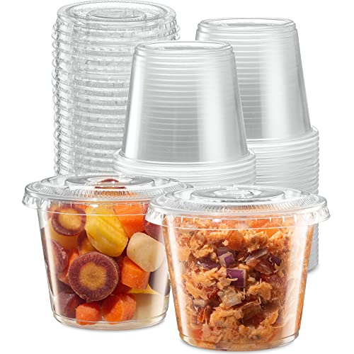 5 oz - Clear Diposable Plastic Portion Cups With Lids, Small Mini 100 Sets - color: Clear, size: 5 oz