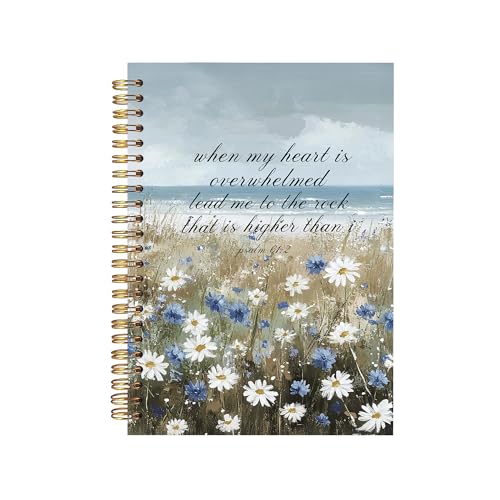 Beach Wildflowers Hardcover Spiral Notebook - Christian Religious Psalm 61:2 Bible Verse Journals for Teens Women Men, Coastal Ocean Blue Daisy Prayer Church Notes Journaling Gifts for Writing - color: Ccolor001