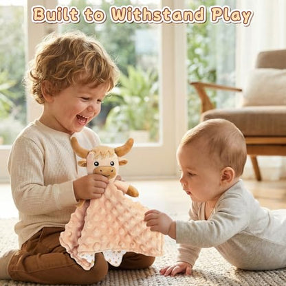 Loveys for Babies, Beige Highland Cow Baby Security Blanket - color: Brown Highland Cow